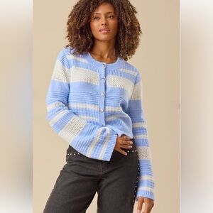 Altar’d State Blue & Cream Striped Knit Cardigan | Size Small | NWT